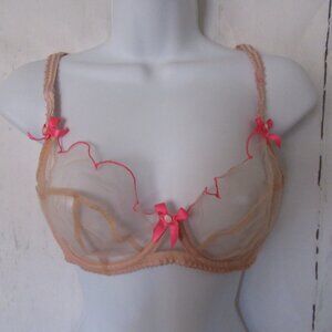 Agent Provocateur Bra 36DD Beige Sheer Pink Bow Balconette Underwire 17062